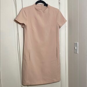 Theory Cream Ribbed Sheath Dress with Mock Neck for Casual Work